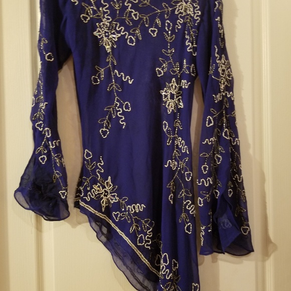 Royal Blue Chiffon Top w/ Pearl work - Picture 3 of 3